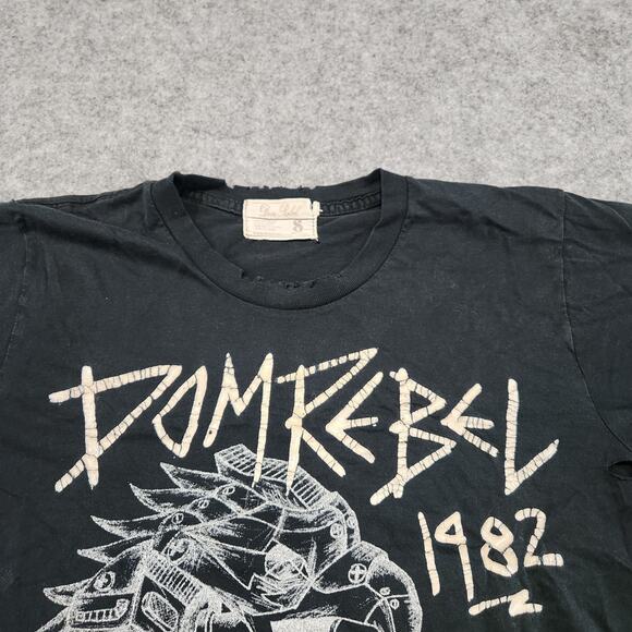 Dom Rebel Machina 1982 Mens S Small Black Distressed Double Side Graphic T Shirt - Picture 4 of 14